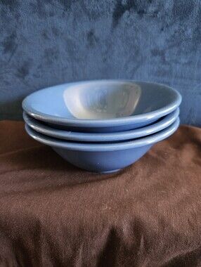 Mervyn’s Japan Cereal Soup Bowls Cornflower Blue Stoneware 6.5" Vintage Set Of 3